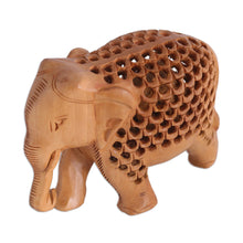 Load image into Gallery viewer, Hand-Carved Jali-Inspired Kadam Wood Elephant Sculpture - Regal Giant | NOVICA
