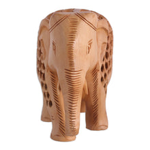 Load image into Gallery viewer, Hand-Carved Jali-Inspired Kadam Wood Elephant Sculpture - Regal Giant | NOVICA
