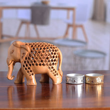 Load image into Gallery viewer, Hand-Carved Jali-Inspired Kadam Wood Elephant Sculpture - Regal Giant | NOVICA
