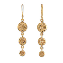 Load image into Gallery viewer, Floral High-Polished Brass Dangle Earrings from India - Floral Victory | NOVICA
