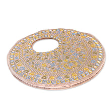 Load image into Gallery viewer, Floral Rayon Embroidered Yellow and Beige Handle Bag - Prosperous Jaipur | NOVICA
