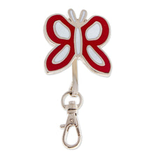 Load image into Gallery viewer, Butterfly-Themed Red and White Resin and Zamac Keychain - Fluttering in Romance | NOVICA
