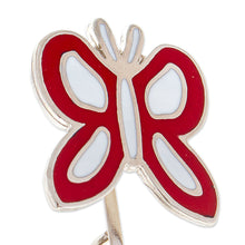 Load image into Gallery viewer, Butterfly-Themed Red and White Resin and Zamac Keychain - Fluttering in Romance | NOVICA
