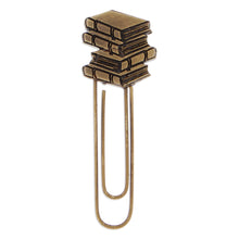 Load image into Gallery viewer, Book-Themed Antiqued Golden Zamac Metal Clip Bookmark - Regal Adventures &amp; Pages | NOVICA
