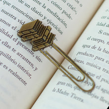 Load image into Gallery viewer, Book-Themed Antiqued Golden Zamac Metal Clip Bookmark - Regal Adventures &amp; Pages | NOVICA
