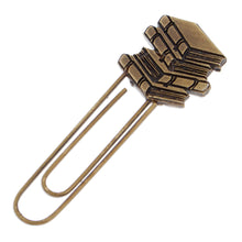 Load image into Gallery viewer, Book-Themed Antiqued Golden Zamac Metal Clip Bookmark - Regal Adventures &amp; Pages | NOVICA
