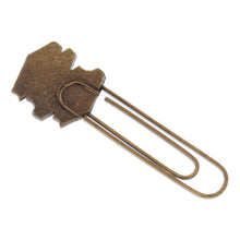 Load image into Gallery viewer, Book-Themed Antiqued Golden Zamac Metal Clip Bookmark - Regal Adventures &amp; Pages | NOVICA
