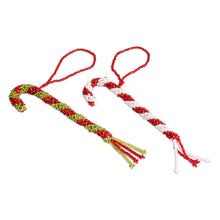 Load image into Gallery viewer, Pair of Glass Beaded Candy Cane-Themed Christmas Ornaments - Candy Cane Duo | NOVICA
