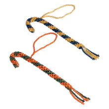 Load image into Gallery viewer, Two Glass Beaded Candy Cane-Themed Ornaments from Guatemala - Candy Cane Couple | NOVICA
