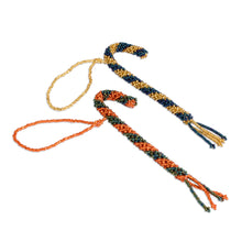 Load image into Gallery viewer, Two Glass Beaded Candy Cane-Themed Ornaments from Guatemala - Candy Cane Couple | NOVICA
