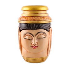Load image into Gallery viewer, Buddha-Themed Hand-Painted Kadam Wood Pen Holder - Serene Words | NOVICA
