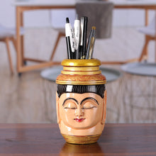 Load image into Gallery viewer, Buddha-Themed Hand-Painted Kadam Wood Pen Holder - Serene Words | NOVICA
