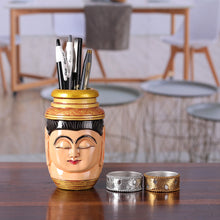 Load image into Gallery viewer, Buddha-Themed Hand-Painted Kadam Wood Pen Holder - Serene Words | NOVICA
