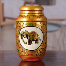 Load image into Gallery viewer, Classic Elephant-Themed Golden Kadam Wood Pen Holder - Glory of the Jungle | NOVICA
