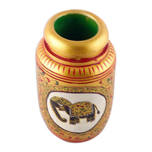 Load image into Gallery viewer, Classic Elephant-Themed Golden Kadam Wood Pen Holder - Glory of the Jungle | NOVICA
