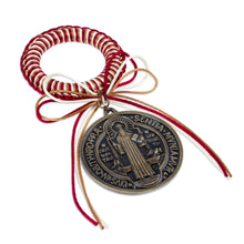 Load image into Gallery viewer, Red and Honey Zamac Metal Saint Benedict Door Knob Hanger - Saint Benedict Gate | NOVICA
