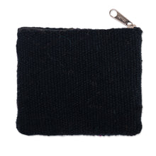 Load image into Gallery viewer, Knit Floral Orange and Black Wool Coin Purse with Zipper - Soiree Petals | NOVICA
