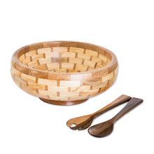 Load image into Gallery viewer, Eco-Friendly Reclaimed Wood Salad Bowl and Two Spoon Set - Exquisite Delights | NOVICA
