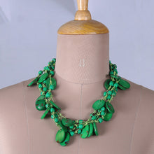 Load image into Gallery viewer, Handcrafted Bohemian Green Cotton Beaded Strand Necklace - Fortunate Bohemian | NOVICA
