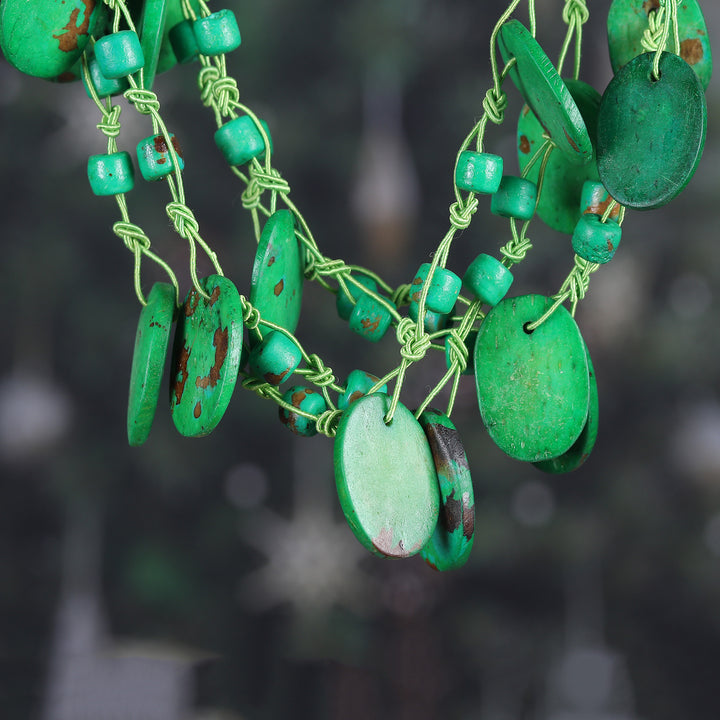 Handcrafted Bohemian Green Cotton Beaded Strand Necklace - Fortunate Bohemian | NOVICA