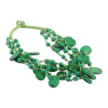 Load image into Gallery viewer, Handcrafted Bohemian Green Cotton Beaded Strand Necklace - Fortunate Bohemian | NOVICA
