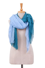 Load image into Gallery viewer, Set of 2 Handwoven Soft Sky Blue and Teal Scarves - Teal Winds | NOVICA
