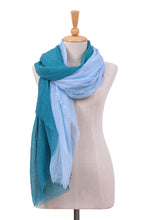 Load image into Gallery viewer, Set of 2 Handwoven Soft Sky Blue and Teal Scarves - Teal Winds | NOVICA
