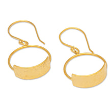 Load image into Gallery viewer, Minimalist 18k Gold-Plated Brass Dangle Earrings from Bali - Classic Hoop | NOVICA
