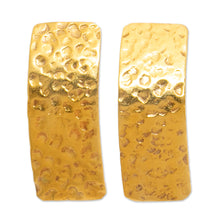 Load image into Gallery viewer, Modern 18k Gold-Plated Drop Earrings with Hammered Finish - Sublime Textures | NOVICA
