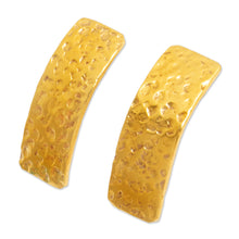 Load image into Gallery viewer, Modern 18k Gold-Plated Drop Earrings with Hammered Finish - Sublime Textures | NOVICA
