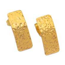 Load image into Gallery viewer, Modern 18k Gold-Plated Drop Earrings with Hammered Finish - Sublime Textures | NOVICA
