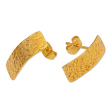 Load image into Gallery viewer, Modern 18k Gold-Plated Drop Earrings with Hammered Finish - Sublime Textures | NOVICA
