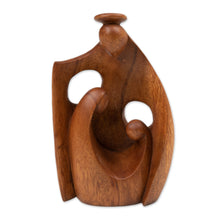 Load image into Gallery viewer, Semi-Abstract Angel-Themed Suar Wood Sculpture of Family - Happiest Mother | NOVICA
