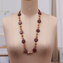 Load image into Gallery viewer, Hand-Carved Wood Beaded Long Necklace in Brown and Beige - Chic Fusion | NOVICA
