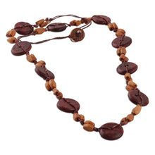 Load image into Gallery viewer, Hand-Carved Wood Beaded Long Necklace in Brown and Beige - Chic Fusion | NOVICA
