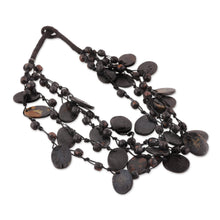 Load image into Gallery viewer, Handcrafted Bohemian Black Cotton Beaded Strand Necklace - Dark Bohemian | NOVICA
