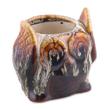 Load image into Gallery viewer, Owl-Shaped Ceramic Flower Pot in Brown Hues - Mystic Owl | NOVICA

