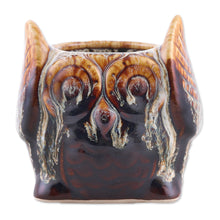 Load image into Gallery viewer, Owl-Shaped Ceramic Flower Pot in Brown Hues - Mystic Owl | NOVICA
