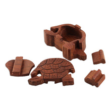 Load image into Gallery viewer, Hand-Carved Turtle-Shaped Mango Wood Puzzle Box from India - Turtle Mystery | NOVICA
