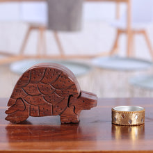 Load image into Gallery viewer, Hand-Carved Turtle-Shaped Mango Wood Puzzle Box from India - Turtle Mystery | NOVICA
