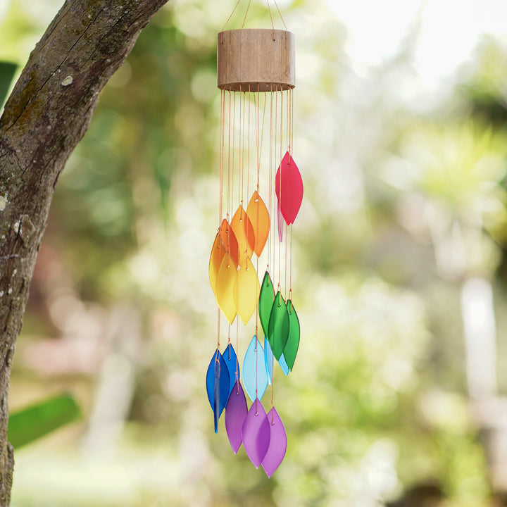 Handcrafted Bamboo and Glass Wind Chime in Rainbow Hues - Summer Blast | NOVICA