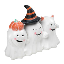 Load image into Gallery viewer, Halloween-Themed Distressed Wood Sculpture of Three Ghosts - Cheeky Halloween Trio | NOVICA
