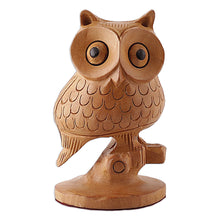 Load image into Gallery viewer, Hand-Carved Owl-Shaped Kadam Wood Magnet from India - Wooden Wisdom | NOVICA
