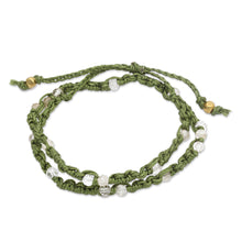 Load image into Gallery viewer, Citrine Macrame Wrap Bracelet with Gold-Plated Brass Beads - Green Flair | NOVICA
