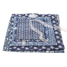 Load image into Gallery viewer, Set of 5 Blue Cotton Gift Pouches with Organza Drawstring - Charmed Blue | NOVICA
