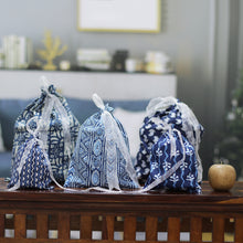 Load image into Gallery viewer, Set of 5 Blue Cotton Gift Pouches with Organza Drawstring - Charmed Blue | NOVICA
