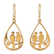 Load image into Gallery viewer, Romantic Drop-Shaped Love Birds Brass Dangle Earrings - Shadow of Love | NOVICA

