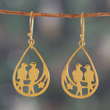 Load image into Gallery viewer, Romantic Drop-Shaped Love Birds Brass Dangle Earrings - Shadow of Love | NOVICA
