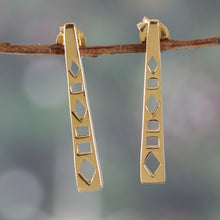 Load image into Gallery viewer, Geometric-Themed Modern Brass Drop Earrings from India - Stairway to Glam | NOVICA
