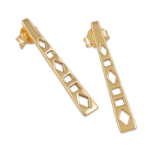 Load image into Gallery viewer, Geometric-Themed Modern Brass Drop Earrings from India - Stairway to Glam | NOVICA
